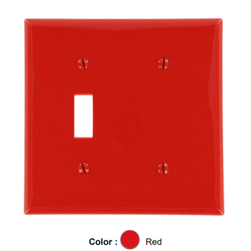 Leviton 80706-R, 2-Gang 1-Toggle 1-Blank Device Combination Wallplate, Standard Size, Thermoplastic Nylon, Box Mount, Red