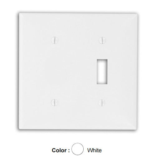 Leviton 80706-W, 2-Gang 1-Toggle 1-Blank Device Combination Wallplate, Standard Size, Thermoplastic Nylon, Box Mount, White