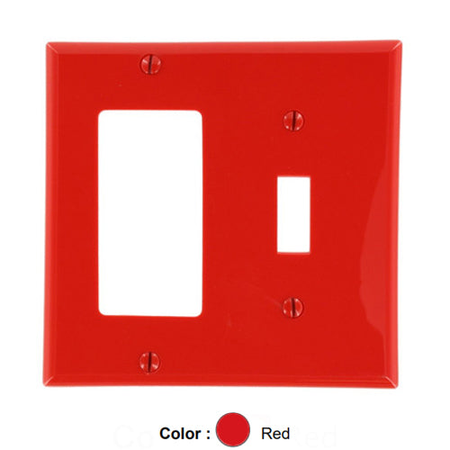 Leviton 80707-R, 2-Gang 1-Toggle and 1-Decora/GFCI Device Combination Wallplate, Standard Size, Thermoplastic Nylon, Device Mount, Red