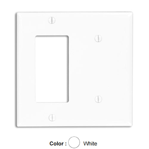 Leviton 80708-W, 2-Gang 1-Blank and 1-Decora/GFCI Device Combination Wallplate, Standard Size, Thermoplastic Nylon, Strap Mount, White