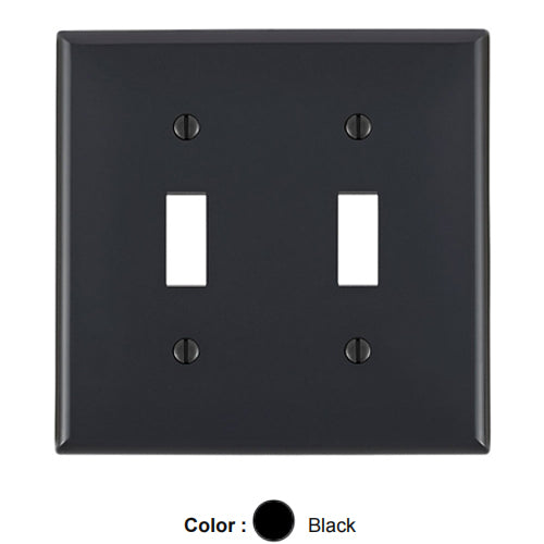 Leviton 80709-E, 2-Gang Toggle Device Switch Wallplate, Standard Size, Thermoplastic Nylon, Device Mount, Black, 2 Packs