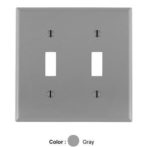 Leviton 80709-GY, 2-Gang Toggle Device Switch Wallplate, Standard Size, Thermoplastic Nylon, Device Mount, Gray, 2 Packs