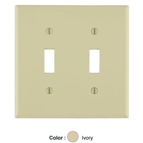 Leviton 80709-I, 2-Gang Toggle Device Switch Wallplate, Standard Size, Thermoplastic Nylon, Device Mount, Ivory, 2 Packs