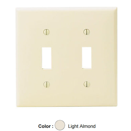 Leviton 80709-T, 2-Gang Toggle Device Switch Wallplate, Standard Size, Thermoplastic Nylon, Device Mount, Light Almond, 2 Packs