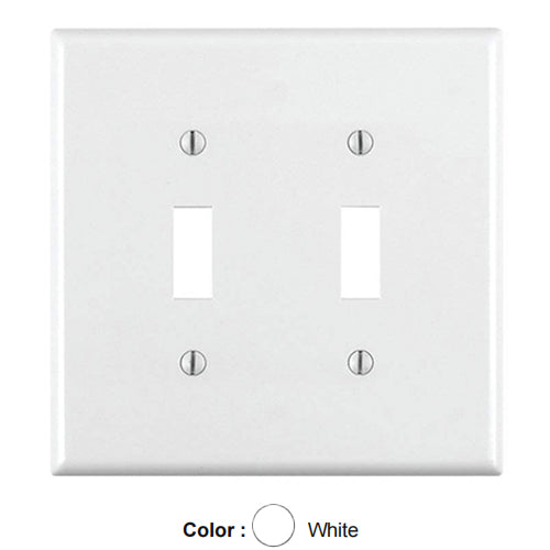 Leviton 80709-W, 2-Gang Toggle Device Switch Wallplate, Standard Size, Thermoplastic Nylon, Device Mount, White, 2 Packs