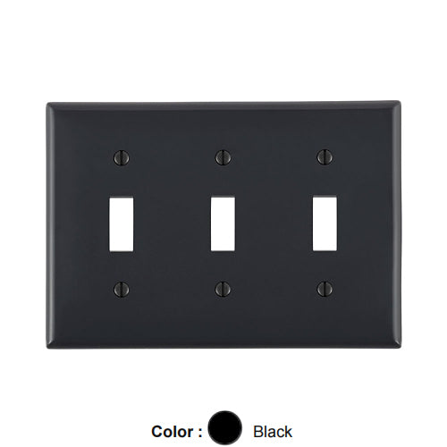 Leviton 80711-E, 3-Gang Toggle Device Switch Wallplate, Standard Size, Thermoplastic Nylon, Device Mount, Black, 2 Packs