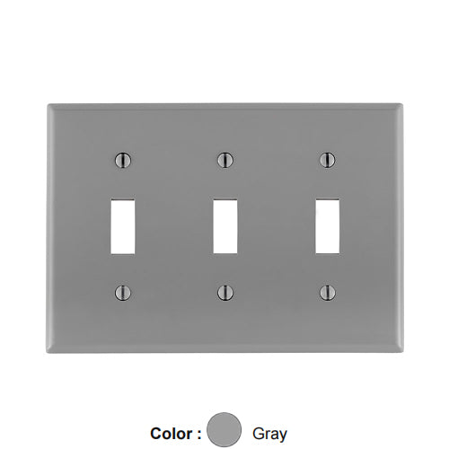 Leviton 80711-GY, 3-Gang Toggle Device Switch Wallplate, Standard Size, Thermoplastic Nylon, Device Mount, Gray, 2 Packs