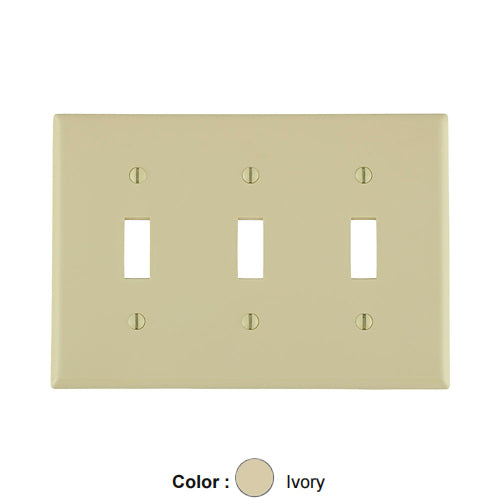 Leviton 80711-I, 3-Gang Toggle Device Switch Wallplate, Standard Size, Thermoplastic Nylon, Device Mount, Ivory, 2 Packs