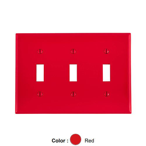 Leviton 80711-R, 3-Gang Toggle Device Switch Wallplate, Standard Size, Thermoplastic Nylon, Device Mount, Red, 2 Packs