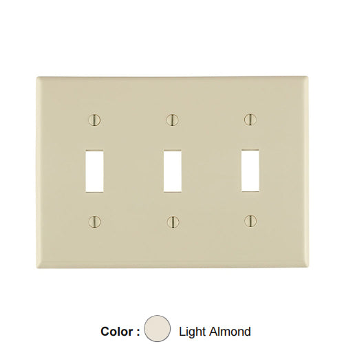 Leviton 80711-T, 3-Gang Toggle Device Switch Wallplate, Standard Size, Thermoplastic Nylon, Device Mount, Light Almond, 2 Packs