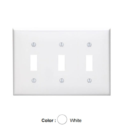 Leviton 80711-W, 3-Gang Toggle Device Switch Wallplate, Standard Size, Thermoplastic Nylon, Device Mount, White, 2 Packs