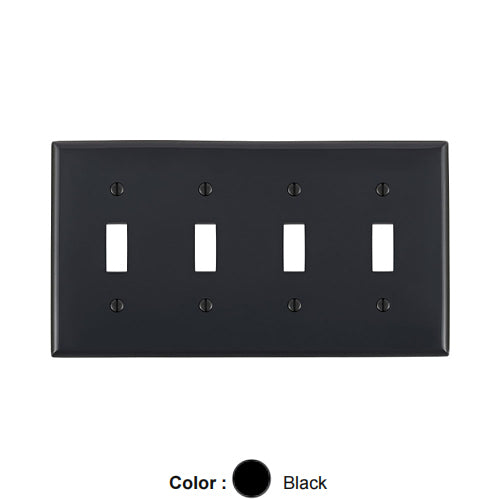 Leviton 80712-E, 4-Gang Toggle Device Switch Wallplate, Standard Size, Thermoplastic Nylon, Device Mount, Black