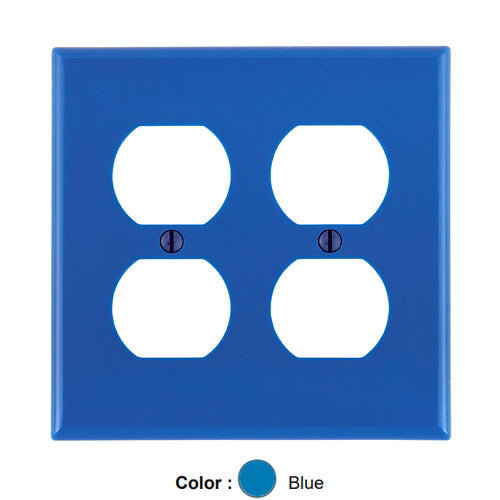 Leviton 80716-BU, 2-Gang Duplex Device Receptacle Wallplate, Standard Size, Thermoplastic Nylon, Device Mount, Blue, 2 Packs