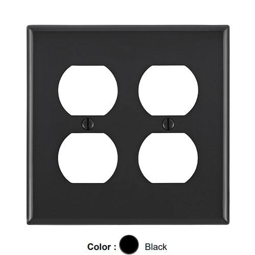 Leviton 80716-E, 2-Gang Duplex Device Receptacle Wallplate, Standard Size, Thermoplastic Nylon, Device Mount, Black, 2 Packs
