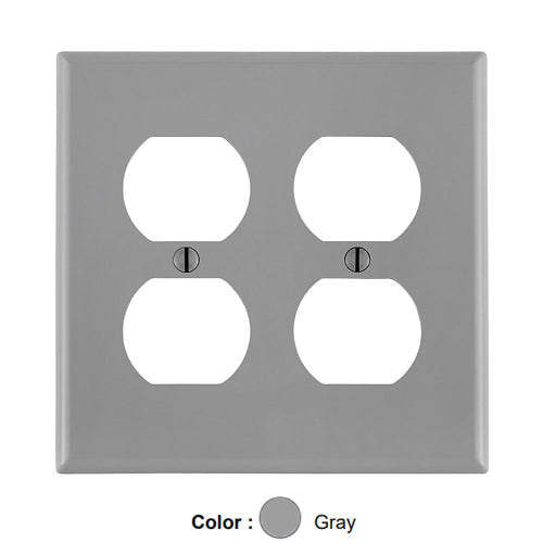 Leviton 80716-GY, 2-Gang Duplex Device Receptacle Wallplate, Standard Size, Thermoplastic Nylon, Device Mount, Gray, 2 Packs