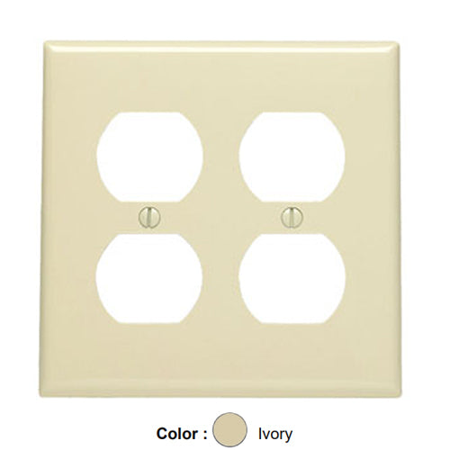 Leviton 80716-I, 2-Gang Duplex Device Receptacle Wallplate, Standard Size, Thermoplastic Nylon, Device Mount, Ivory, 2 Packs