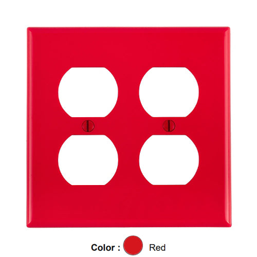Leviton 80716-R, 2-Gang Duplex Device Receptacle Wallplate, Standard Size, Thermoplastic Nylon, Device Mount, Red, 2 Packs