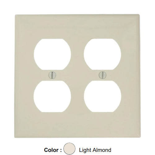Leviton 80716-T, 2-Gang Duplex Device Receptacle Wallplate, Standard Size, Thermoplastic Nylon, Device Mount, Light Almond, 2 Packs