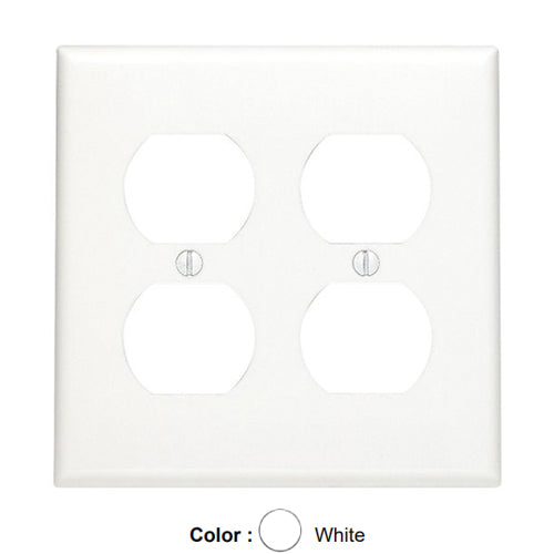 Leviton 80716-W, 2-Gang Duplex Device Receptacle Wallplate, Standard Size, Thermoplastic Nylon, Device Mount, White, 10 Packs