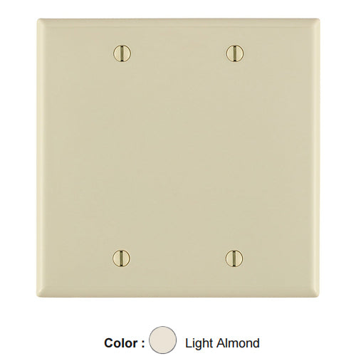 Leviton 80725-T, 2-Gang No Device Blank Wallplate, Standard Size, Thermoplastic Nylon, Box Mount, Light Almond, 2 Packs