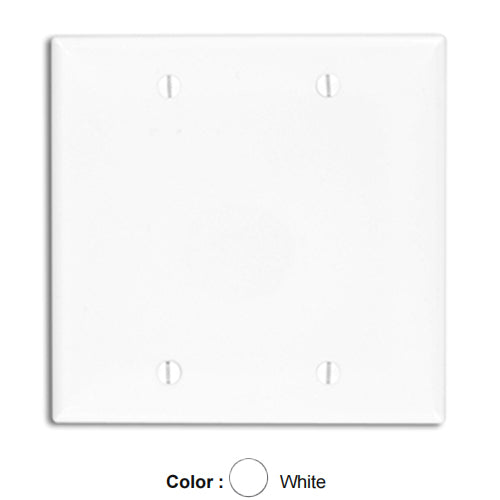 Leviton 80725-W, 2-Gang No Device Blank Wallplate, Standard Size, Thermoplastic Nylon, Box Mount, White, 2 Packs