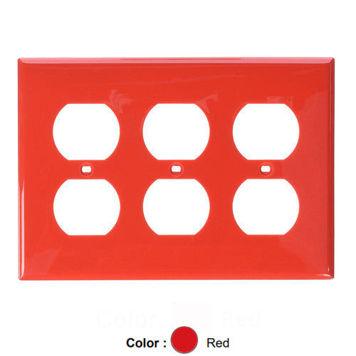 Leviton 80730-R, 3-Gang Duplex Receptacle Wallplate, Standard Size, Thermoplastic Nylon, Device Mount, Red