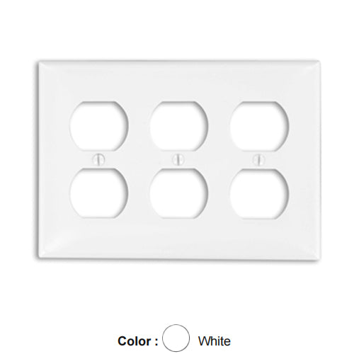 Leviton 80730-W, 3-Gang Duplex Receptacle Wallplate, Standard Size, Thermoplastic Nylon, Device Mount, White