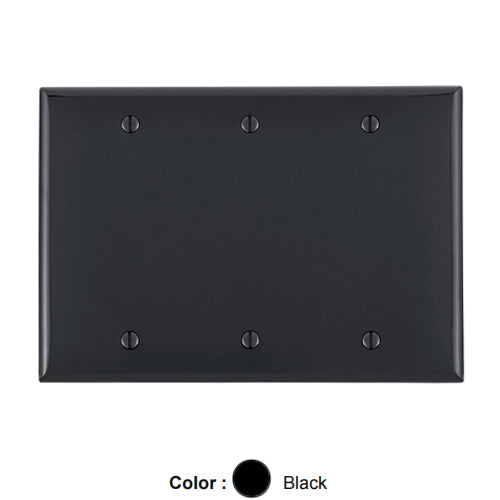 Leviton 80735-E, 3-Gang No Device Blank Wallplate, Standard Size, Thermoplastic Nylon, Box Mount, Black, 2 Packs