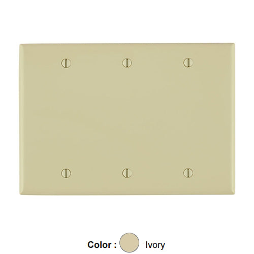 Leviton 80735-I, 3-Gang No Device Blank Wallplate, Standard Size, Thermoplastic Nylon, Box Mount, Ivory, 2 Packs