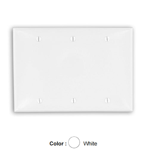 Leviton 80735-W, 3-Gang No Device Blank Wallplate, Standard Size, Thermoplastic Nylon, Box Mount, White, 2 Packs