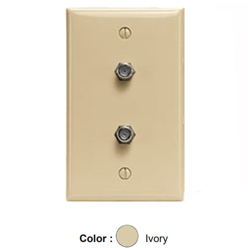 Leviton 80782-I, Standard Telephone & Video Wallplate, Wall Jack, Two F-Connectors, Ivory