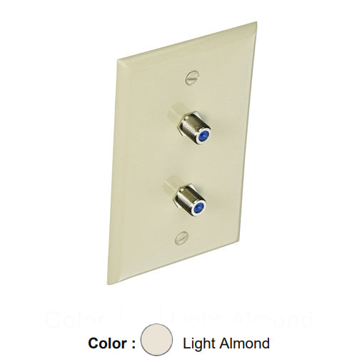 Leviton 80782-T, Standard Telephone & Video Wallplate, Wall Jack, Two F-Connectors, Light Almond