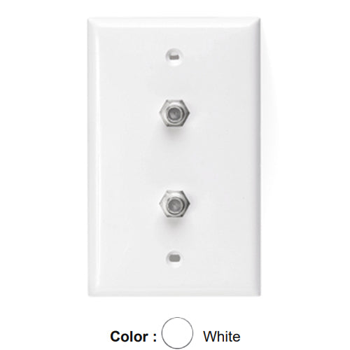 Leviton 80782-W, Standard Telephone & Video Wallplate, Wall Jack, Two F-Connectors, White