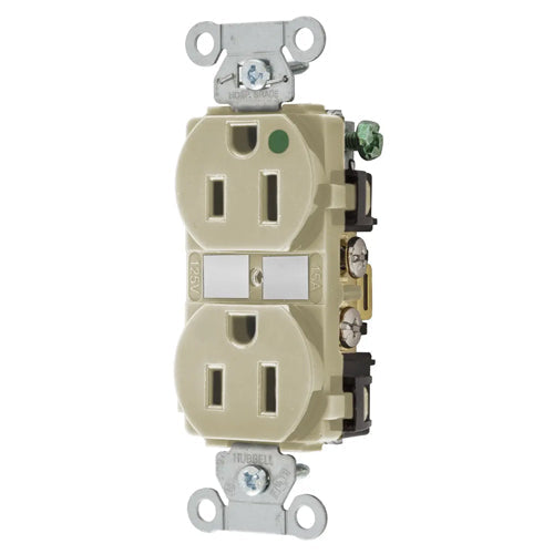 Hubbell-PRO Extra Heavy Duty Hospital Grade Receptacles, Duplex, Smooth Nylon Face, Back And Side Wired, 15A 125V, 5-15R, 2-Pole 3-Wire Grounding, Ivory, 8200IV