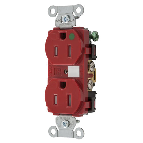 Hubbell-PRO Extra Heavy Duty Hospital Grade Receptacles, Duplex, Tamper Resistant, Smooth Nylon Face, Back And Side Wired, 15A 125V, 5-15R, 2-Pole 3-Wire Grounding, Red, 8200REDTRA