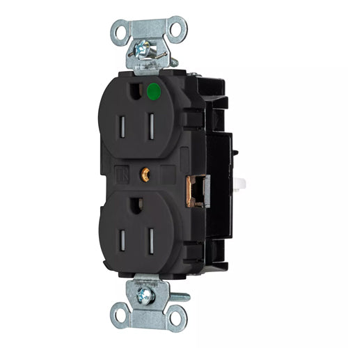 EdgeConnect Hubbell-PRO Extra Heavy Duty Hospital Grade Receptacles, Tamper Resistant, Duplex, Smooth Face, Spring Termination, 15A 125V, 5-15R, 2-Pole 3-Wire Grounding, Black, 8200STBKTR