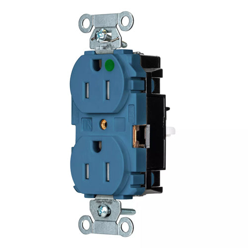 EdgeConnect Hubbell-PRO Extra Heavy Duty Hospital Grade Receptacles, Tamper Resistant, Duplex, Smooth Face, Spring Termination, 15A 125V, 5-15R, 2-Pole 3-Wire Grounding, Blue, 8200STBLTR
