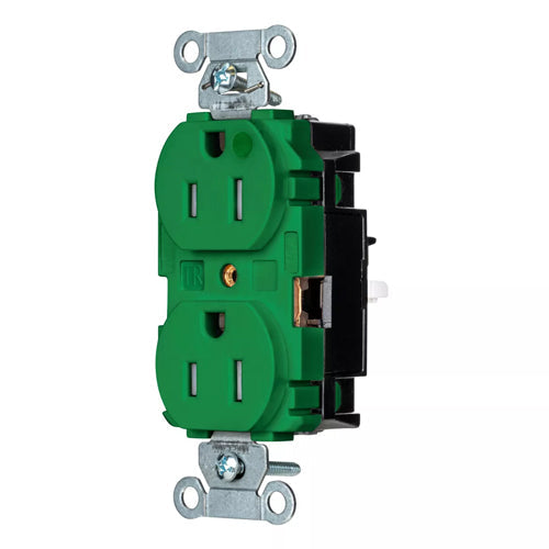 EdgeConnect Hubbell-PRO Extra Heavy Duty Hospital Grade Receptacles, Tamper Resistant, Duplex, Smooth Face, Spring Termination, 15A 125V, 5-15R, 2-Pole 3-Wire Grounding, Green, 8200STGNTR