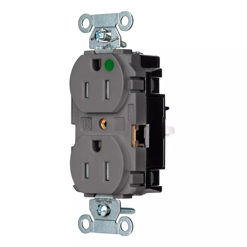 EdgeConnect Hubbell-PRO Extra Heavy Duty Hospital Grade Receptacles, Tamper Resistant, Duplex, Smooth Face, Spring Termination, 15A 125V, 5-15R, 2-Pole 3-Wire Grounding, Gray, 8200STGYTR