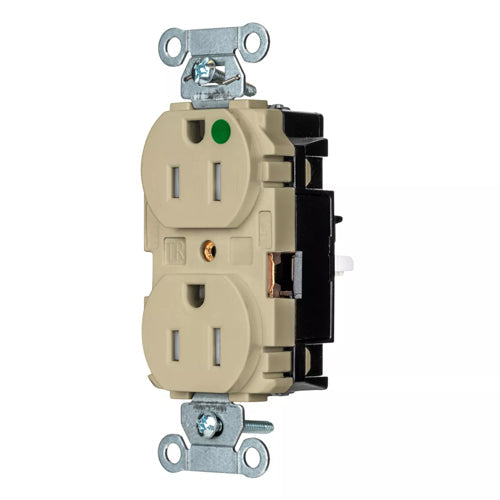 EdgeConnect Hubbell-PRO Extra Heavy Duty Hospital Grade Receptacles, Tamper Resistant, Duplex, Smooth Face, Spring Termination, 15A 125V, 5-15R, 2-Pole 3-Wire Grounding, Ivory, 8200STITR