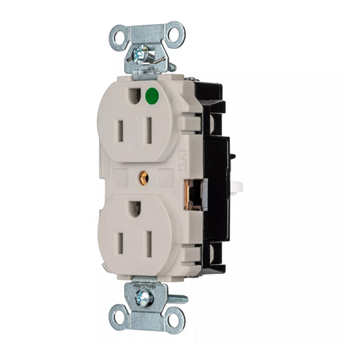 EdgeConnect Hubbell-PRO Extra Heavy Duty Hospital Grade Receptacles, Duplex, Smooth Face, Spring Termination, 15A 125V, 5-15R, 2-Pole 3-Wire Grounding, Light Almond, 8200STLA
