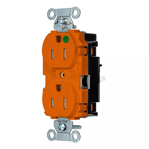 EdgeConnect Hubbell-PRO Extra Heavy Duty Hospital Grade Receptacles, Tamper Resistant, Duplex, Smooth Face, Spring Termination, 15A 125V, 5-15R, 2-Pole 3-Wire Grounding, Orange, 8200STOTR