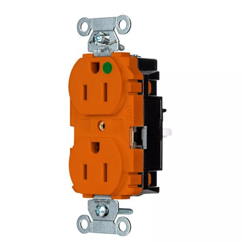 EdgeConnect Hubbell-PRO Extra Heavy Duty Hospital Grade Receptacles, Duplex, Smooth Face, Spring Termination, 15A 125V, 5-15R, 2-Pole 3-Wire Grounding, Orange, 8200STO