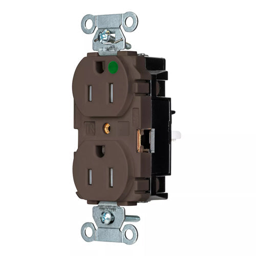 EdgeConnect Hubbell-PRO Extra Heavy Duty Hospital Grade Receptacles, Tamper Resistant, Duplex, Smooth Face, Spring Termination, 15A 125V, 5-15R, 2-Pole 3-Wire Grounding, Brown, 8200STTR