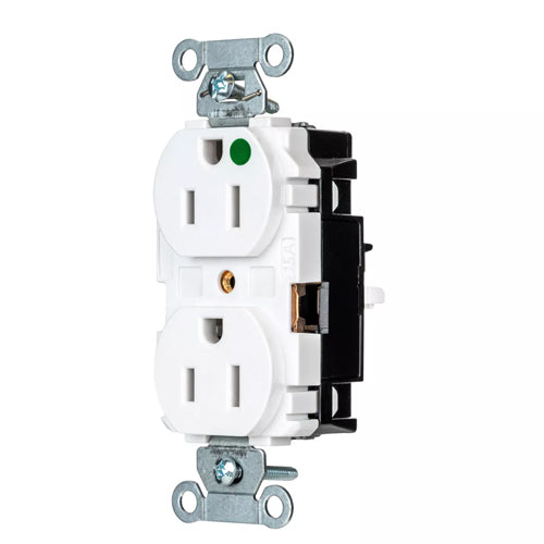 EdgeConnect Hubbell-PRO Extra Heavy Duty Hospital Grade Receptacles, Duplex, Smooth Face, Spring Termination, 15A 125V, 5-15R, 2-Pole 3-Wire Grounding, White, 8200STW