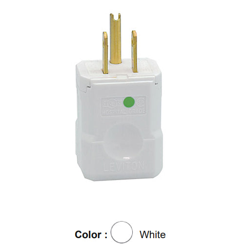 Leviton 8256-V, Python Straight Blade Plug, Hospital Grade, 15A 125V, NEMA 5-15P, 2-Pole, 3-Wire, Grounding, White