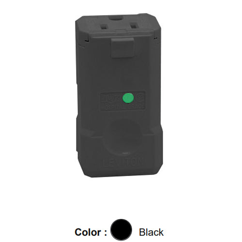 Leviton 8259-VB, Python Straight Blade Connector, Hospital Grade, 15A 125V, NEMA 5-15R, 2-Pole, 3-Wire, Grounding, Black