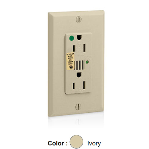 Leviton 8280-I, Decora Plus Surge Protective Duplex Receptacle, Heavy-Duty Hospital Grade, Audible Alarm, Indicator Light, 15A 125V, NEMA 5-15R, 2-Pole, 3-Wire, Back and Side Wire, Ivory