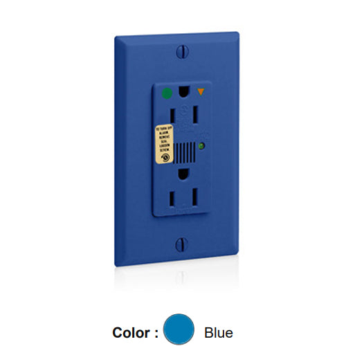 Leviton 8280-IGB, Decora Plus Surge Protective Isolated Ground Duplex Receptacle, Heavy-Duty Hospital Grade, Audible Alarm, Indicator Light, 15A 125V, NEMA 5-15R, 2-Pole, 3-Wire, Back and Side Wire, Blue