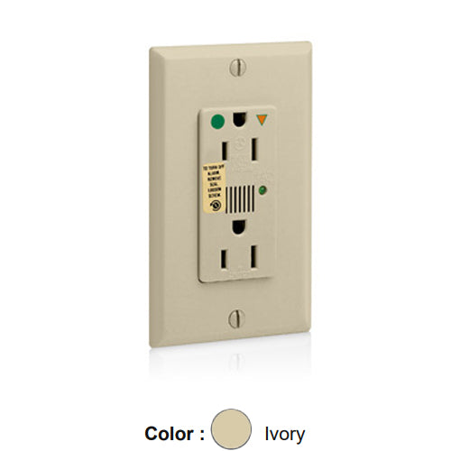 Leviton 8280-IGI, Decora Plus Surge Protective Isolated Ground Duplex Receptacle, Heavy-Duty Hospital Grade, Audible Alarm, Indicator Light, 15A 125V, NEMA 5-15R, 2-Pole, 3-Wire, Back and Side Wire, Ivory